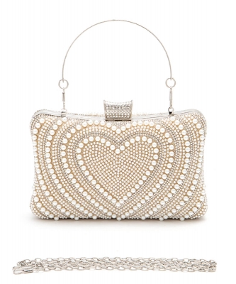 Rhinestone Pearl Heart Clutch Bag 03860A