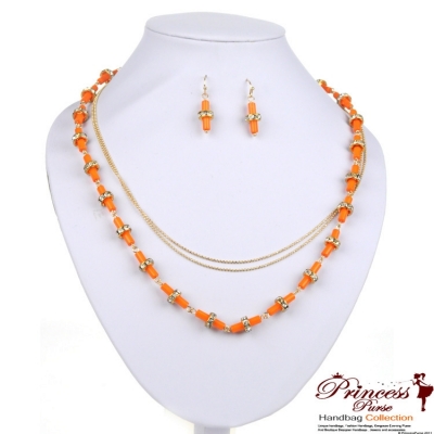 Stylish Necklace w/ Stone Accent and Stone Accent Earrings