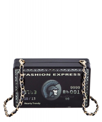 Credit Card Design Box Clutch 109-H5030 BLACK