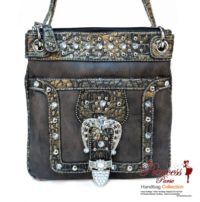 Designer Inspired Messenger Bag with Buckle Accent in Rhinestone