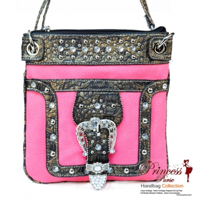 Designer Inspired Messenger Bag with Buckle Accent in Rhinestone