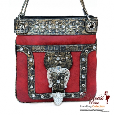 Designer Inspired Messenger Bag with Buckle Accent in Rhinestone