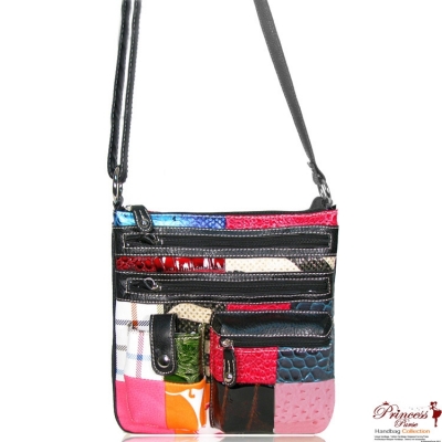 Animal Skin Patchwork Messenger Bag w/ Multi Front Pockets