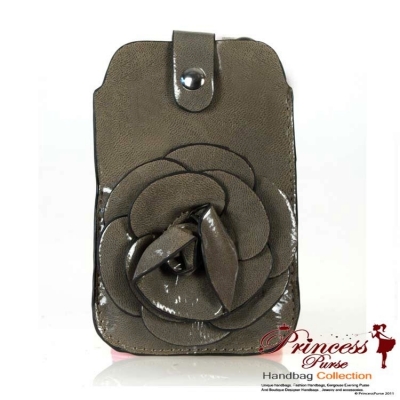 Fashionable Cellphone Holder w/ Flower Adornment And Front Strap Snap Closure