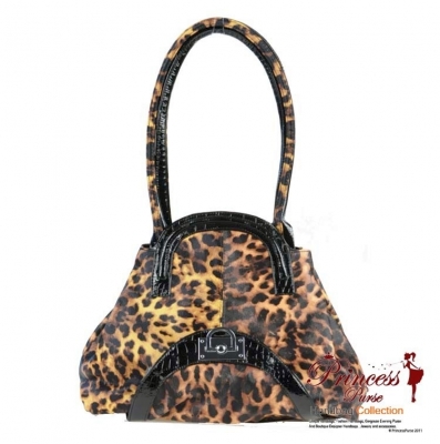 Designer Inspired Animal Print Leatherette handbag w/ Silver Tone  Lockett