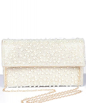 Pearl Rhinestone Statement Envelope Clutch 2565