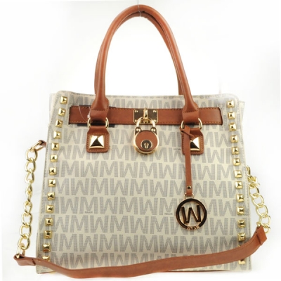 NX Logo Print Tote Bag X27 30371 BEIGE BROWN