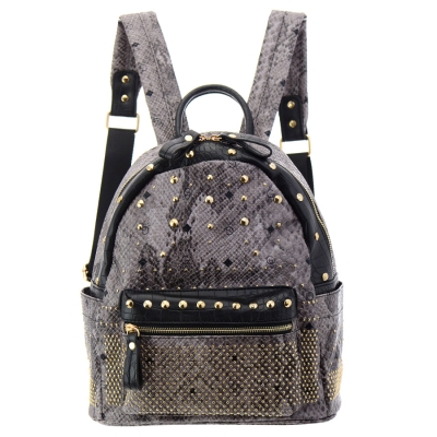 Faux Leather Snake Skin Backpack 35993 - Black