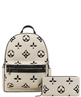 2n1 Printed Design Handle Backpack Wallet Set 3C-8578W