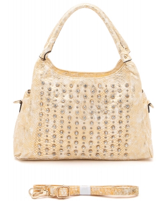 Snake Print Crystal Stud Shoulder Bag 5005