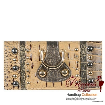 3 Way Fold Crocodile Skin Wallet &  With Stud