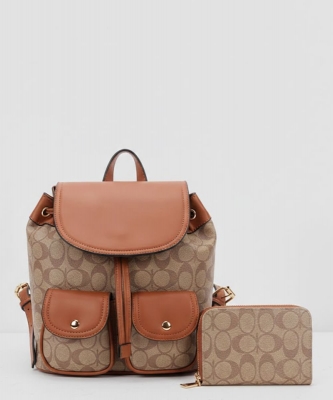 2in1 Monogram Drawstring Backpack with Wallet 8BR-9180A