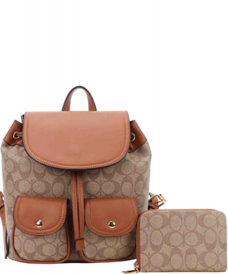 2in1 Monogram Drawstring Backpack with Wallet 8BR-9180A