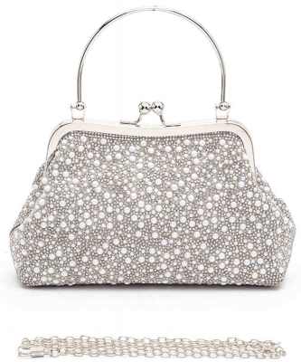 Pearl And Rhinestone Top Handle Convertible Clutch 9513