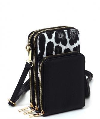 Crossbody Cell Phone Bag AD081 BLACK SNOW LEOPARD