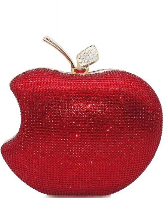 Rhinestone Apple Shape Metal Clutch Purse APPLE