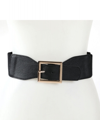 Gold Buckle Semi Stretch Fashion Belt BT320046 BLACK