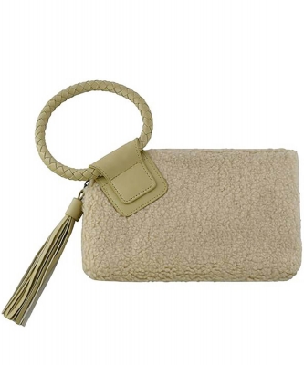 Terry Fur Cuff Handle Tassel Wristlet Clutch BP204SH