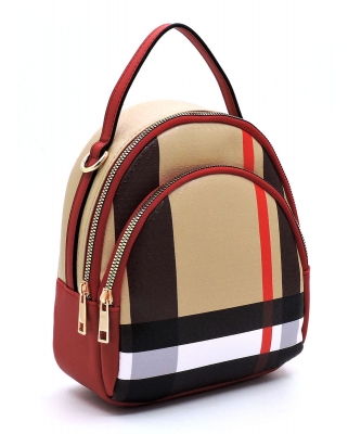Tartan Plaid Check Convertible Backpack Satchel BT2751 RED