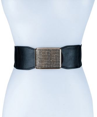Stretch Belt With Rhinestone Buckle BT320074 BLACK