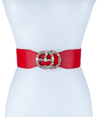 Stretch Belt With Rhinestone Buckle BT320076 RED