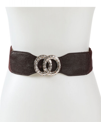 Stretch Belt With Rhinestone Buckle BT320077 DARK TAN