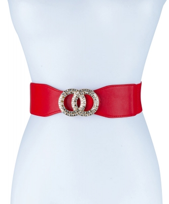 Stretch Belt With Rhinestone Buckle BT320077 RED