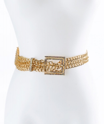 Rhinestone Point Chain Belt BT320079 GOLD AB