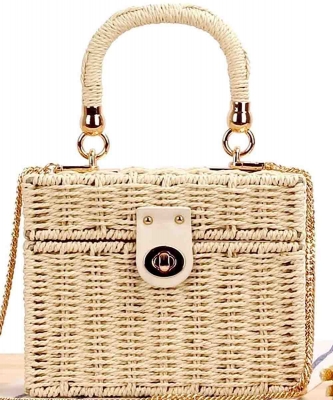 Rectangle Handle Rattan Straw Shoulder Bag BZ-102