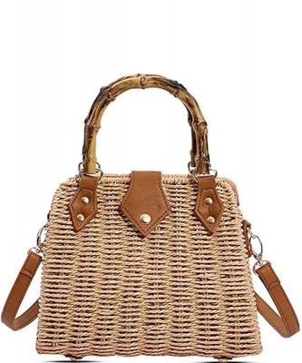 Chic Straw Wooden Handle Satchel BZ-203