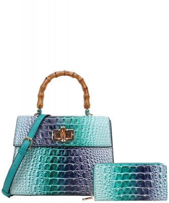 2in1 Croc Designer Satchel with Wallet CE-9158W