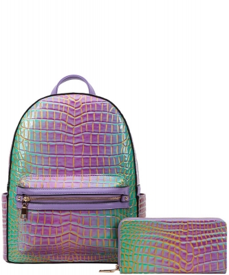 Pattern Croco Backpack With Wallet CJ-8578W