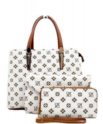 3-in-1 Designer Inspired Satchel Clutch Wallet Set CM2678 Ivory