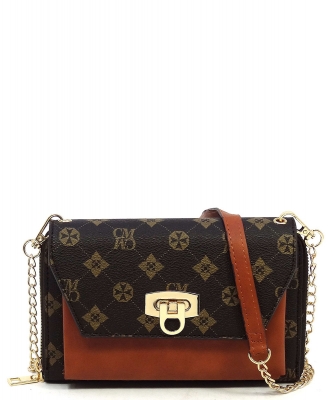 CM Monogram Zip Around Crossbody Clutch Wallet CM2745 Brown