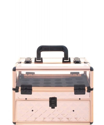 Clear Buckle Shiny Design Cosmetic Tool Box CO-540 GOLD