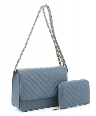 2in1 QUilted V Crossbody Bag Wallet Set CV20142 DENIM