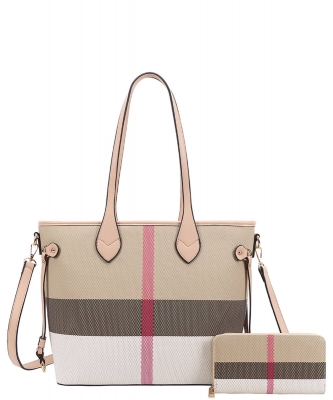 2n1 Plaid Design Tote Bag Wallet Set DG-8006W