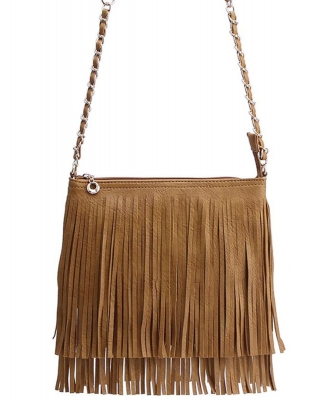 Faux Leather Fringe Hand Bag E-031 MUSTARD