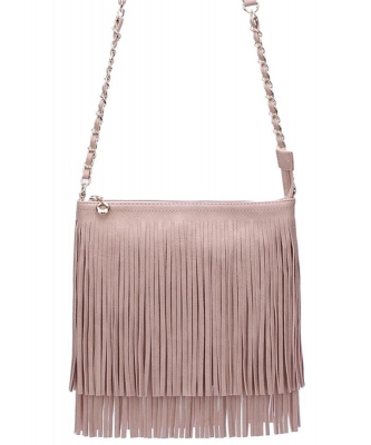 Faux Leather Fringe Hand Bag E-031 ROSEPINK