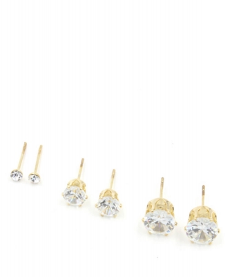 3 Pair Cubic Zirconia Stud Earrings ES330003