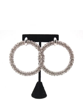 Rhinestone Hoop Earrings ES700110 SILVER CL