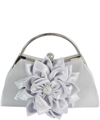 Satin Flower Frame Handle Clutch Evening Bag EWB077