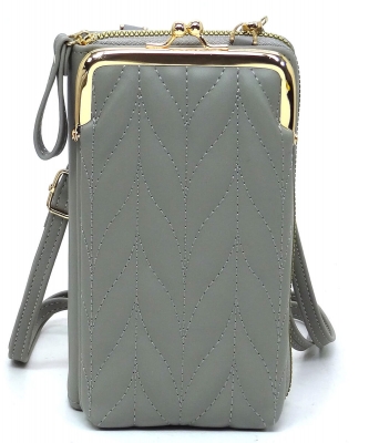 Chevron Quilted Kiss Lock Crossbody Wallet EWB114