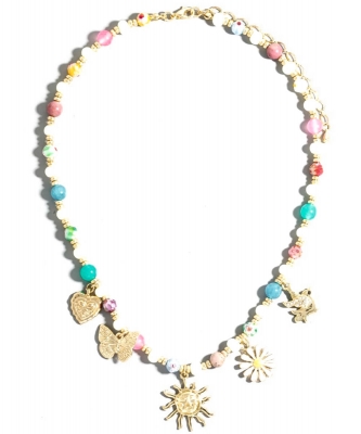 Assorted Charms Pearl And Glass Beaded Necklace FN2553