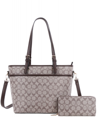 2n1 Oval Print Shoulder Tote Bag With Wallet FT-1166W