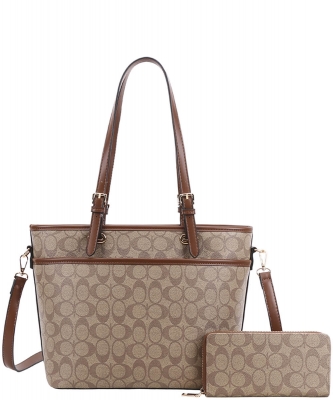 2n1 Oval Print Shoulder Tote Bag With Wallet FT-1166W