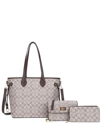 3in1 Oval Monogram Handbag Wallet Set FT-8091-S