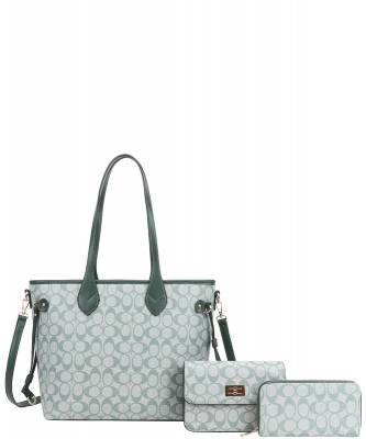 3in1 Oval Monogram Handbag Wallet Set FT-8091-S