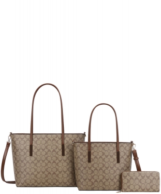 3in1 Monogram Print Tote Bag With Bag Wallet FT-8233S