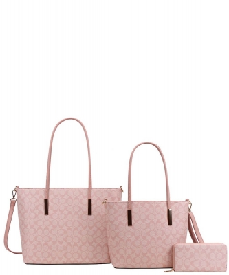 3in1 Monogram Print Tote Bag With Bag Wallet FT-8233S